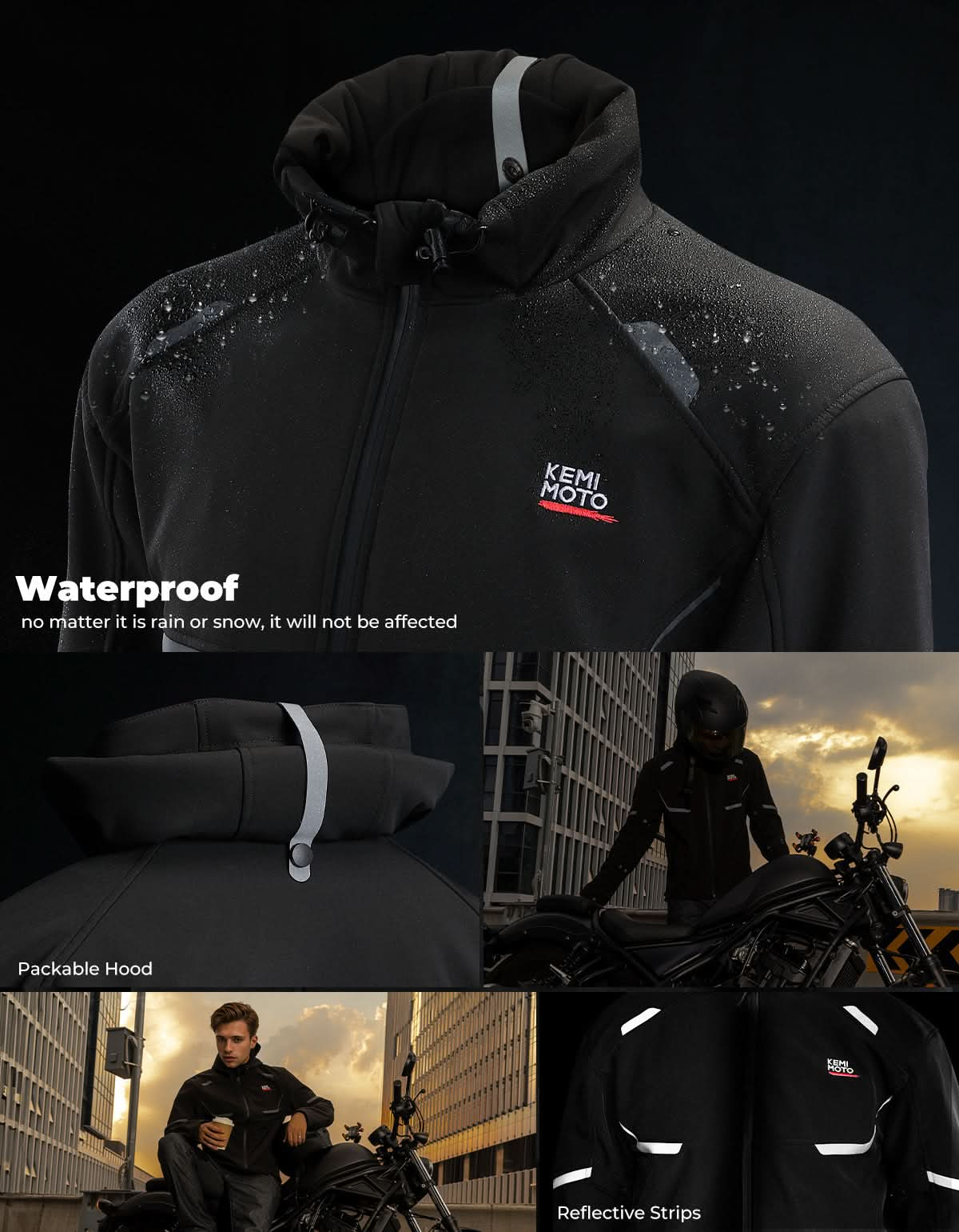 Heated Jacket with APP Control and 2A Battery for Motorcycle Outdoor Hiking