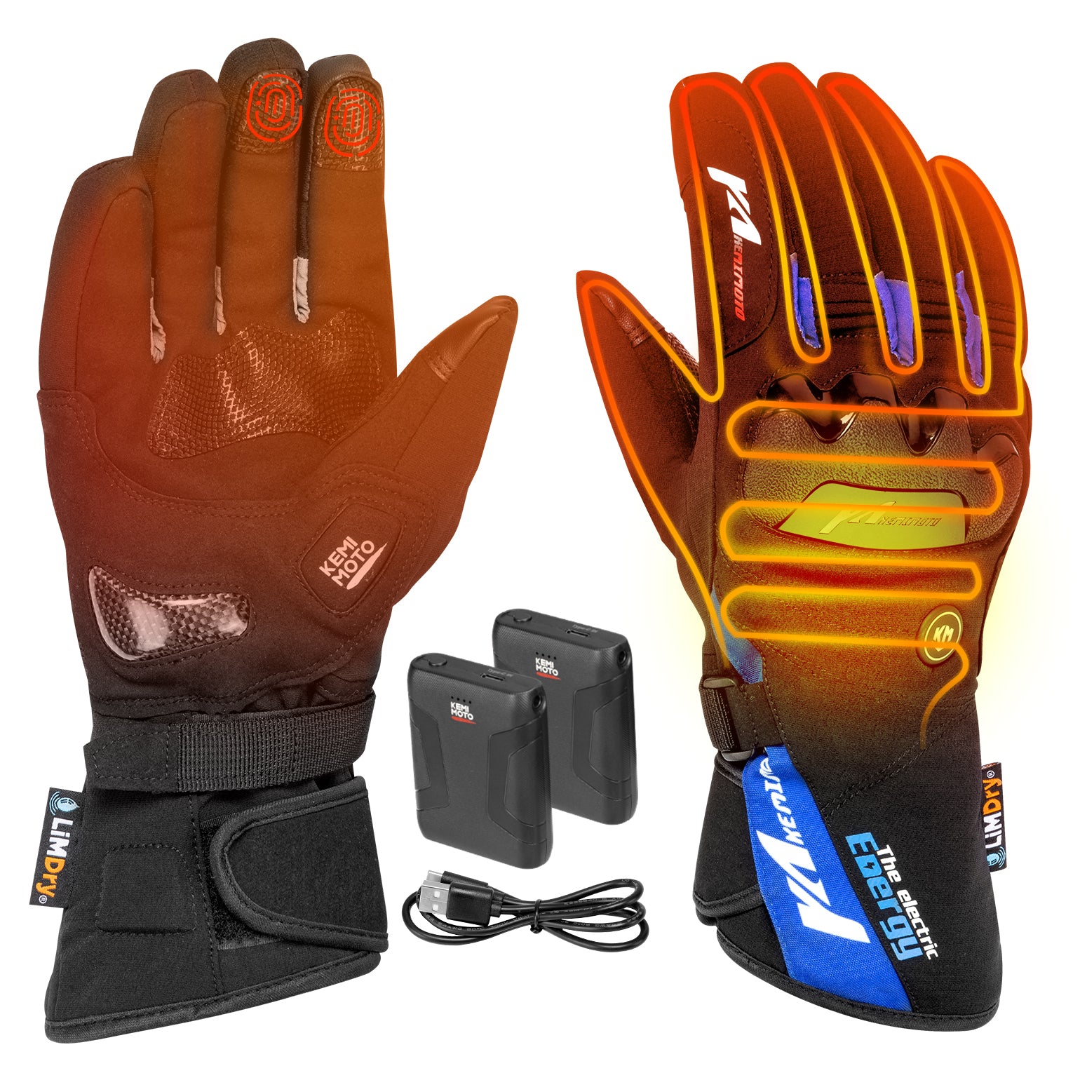 Heated Motorcycle Gloves Waterproof Touchscreen for Men and Women 7.4V 2500mAh - Kemimoto