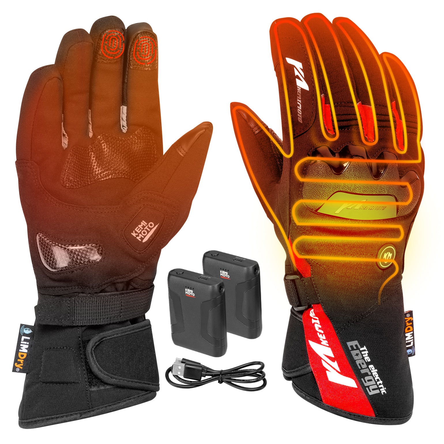 Heated Motorcycle Gloves Waterproof Touchscreen for Men and Women 7.4V 2500mAh - Kemimoto