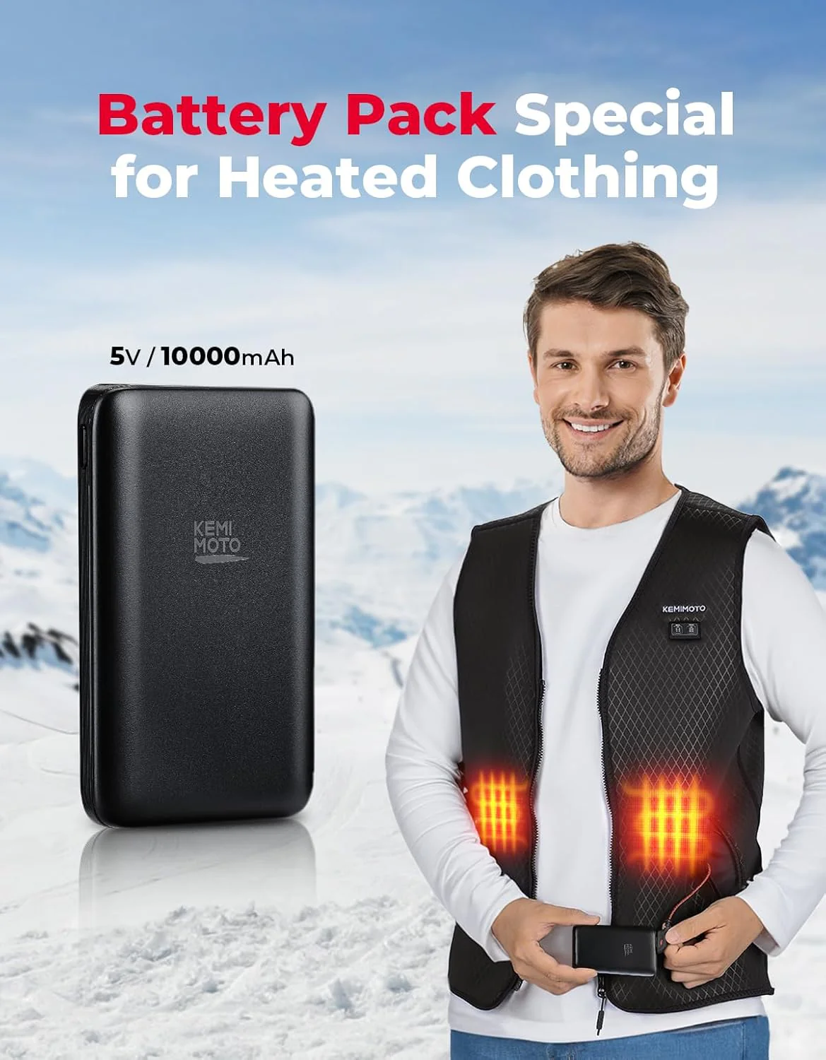 Heated Vest With Heated Hood & 5V 10000mAh Battery Pack