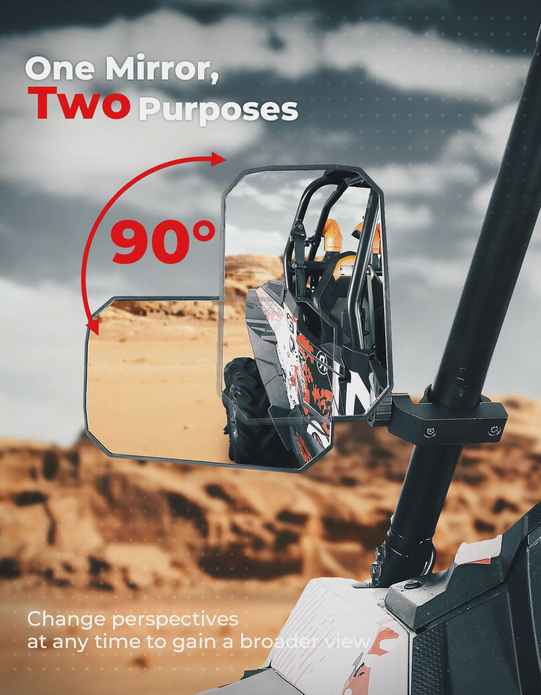 UTV Aluminum Side Mirrors for Polaris RZR/Can Am X3/Pioneer/Talon/Teryx/CFMOTO