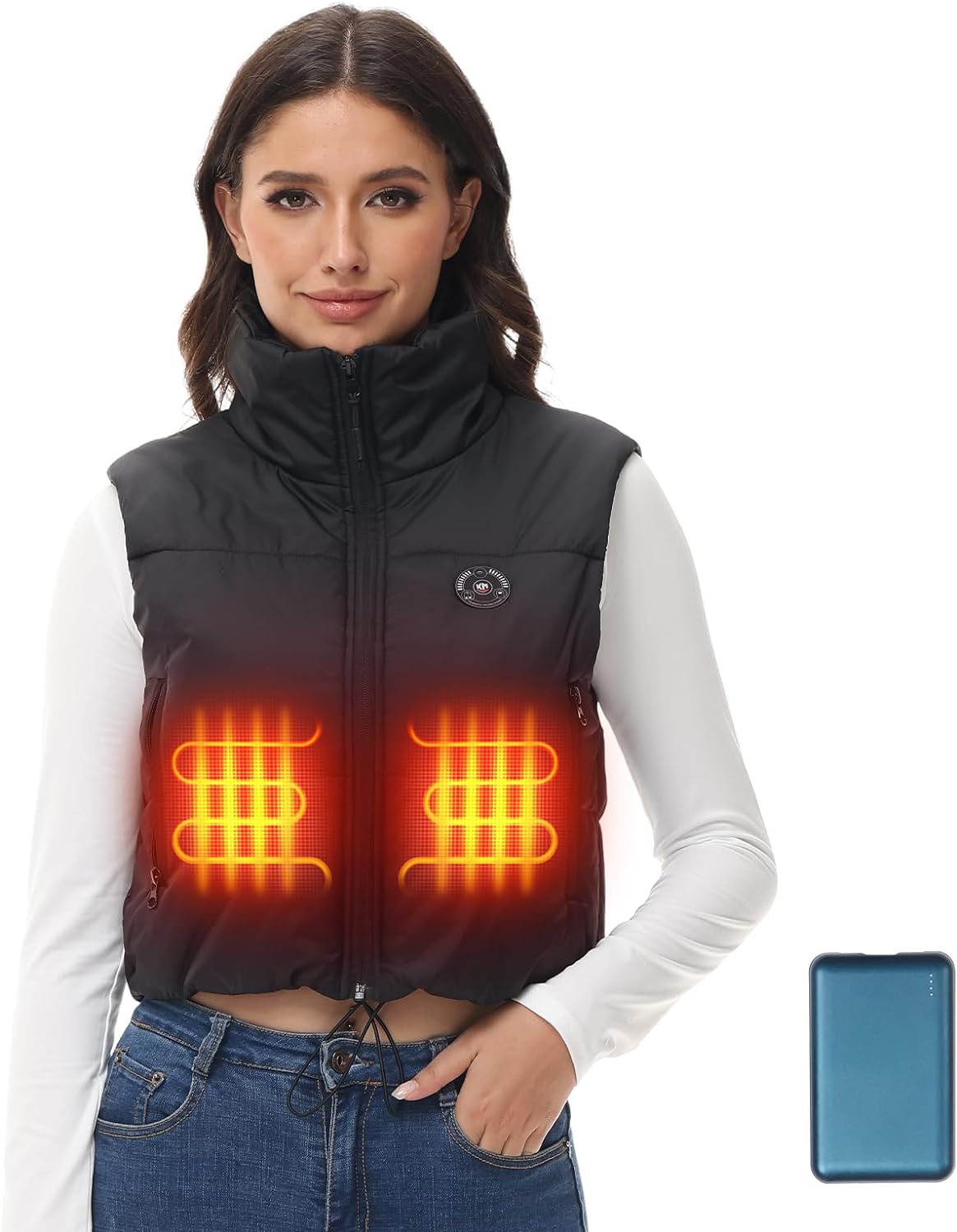 Women's Cropped Heated Vest with Battery Pack Included - Kemimoto