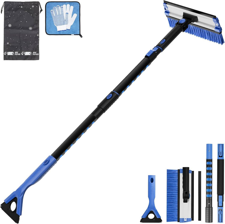 JOYTUTUS 47” Car Snow Brush, 4 in 1 Extendable Auto Car Snow Removal Broom Brush with Squeegee