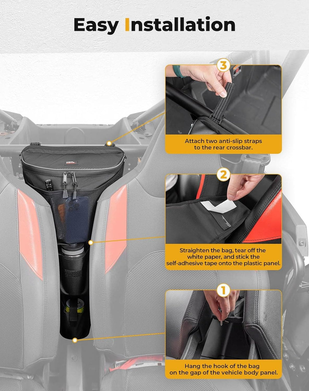 Center Storage Bag with Cup holder for 2024-2025 Polaris RZR XP 1000/ 4