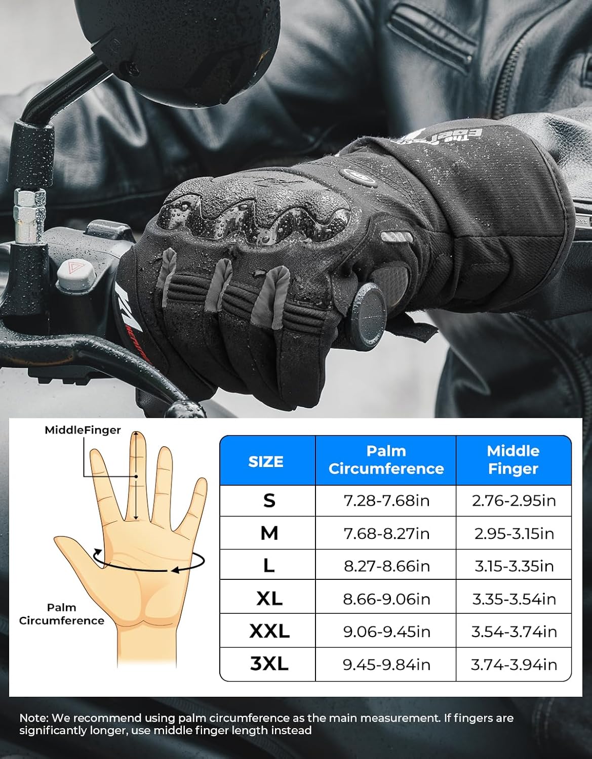 Heated Motorcycle Gloves Waterproof Touchscreen for Men and Women 7.4V 2500mAh - Kemimoto