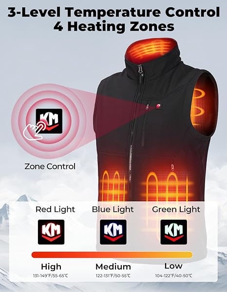 Men's Heated Vest by APP Temp Control for Skiing Hiking Hunting - Kemimoto