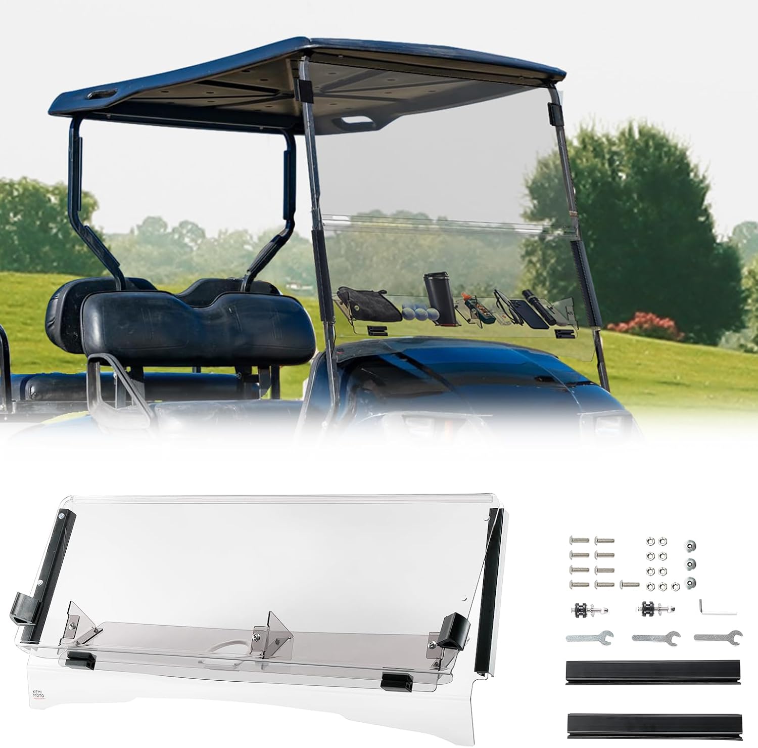 Foldable Golf Cart Windshield with Storage Basket for EZGO TXT