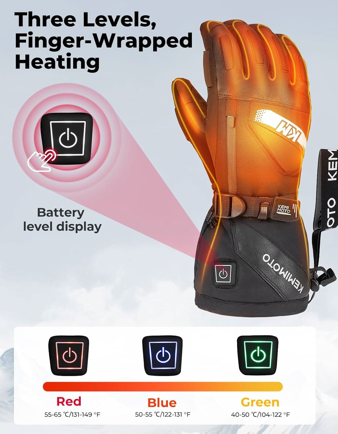 EVA-Pad Heated Gloves for Unisex, Touchscreen Snowmobile Gloves for Winter