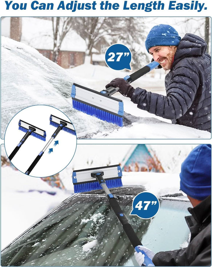 JOYTUTUS 47” Car Snow Brush, 4 in 1 Extendable Auto Car Snow Removal Broom Brush with Squeegee