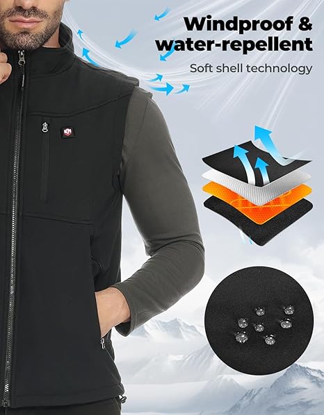 Men's Heated Vest by APP Temp Control for Skiing Hiking Hunting - Kemimoto