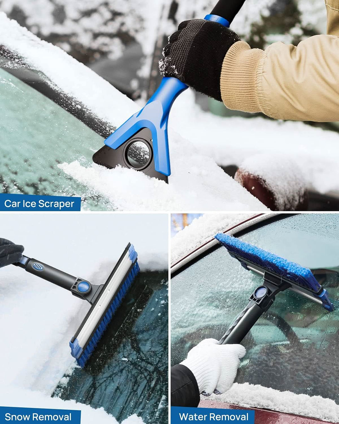 JOYTUTUS 47” Car Snow Brush, 4 in 1 Extendable Auto Car Snow Removal Broom Brush with Squeegee