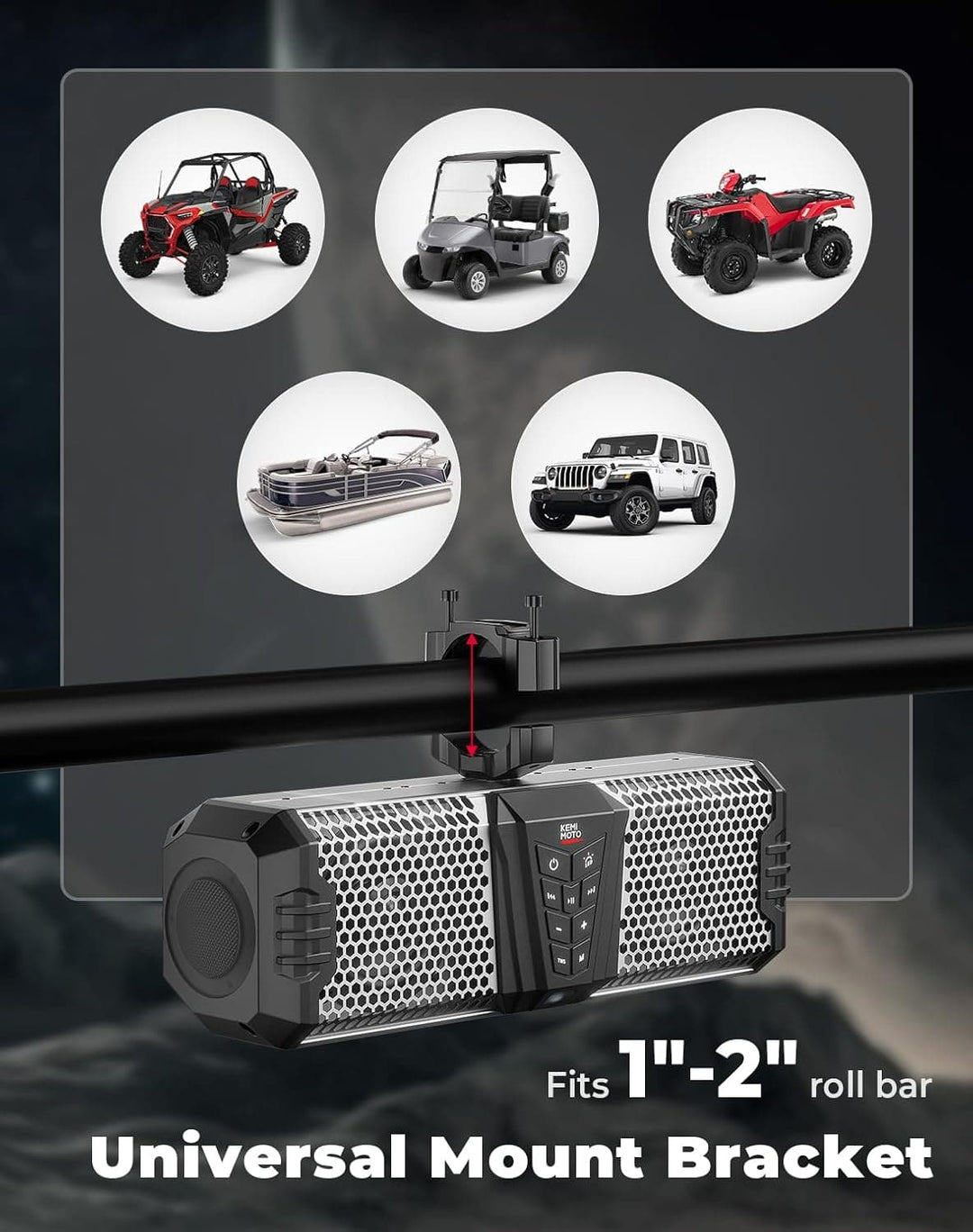 KEMIMOTO Midnight S40 16in RGB UTV Sound Bar IP66 300W Peak Power for Golf Cart