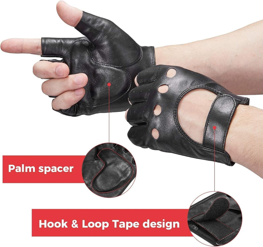 Motorcycle Fingerless Gloves, Black