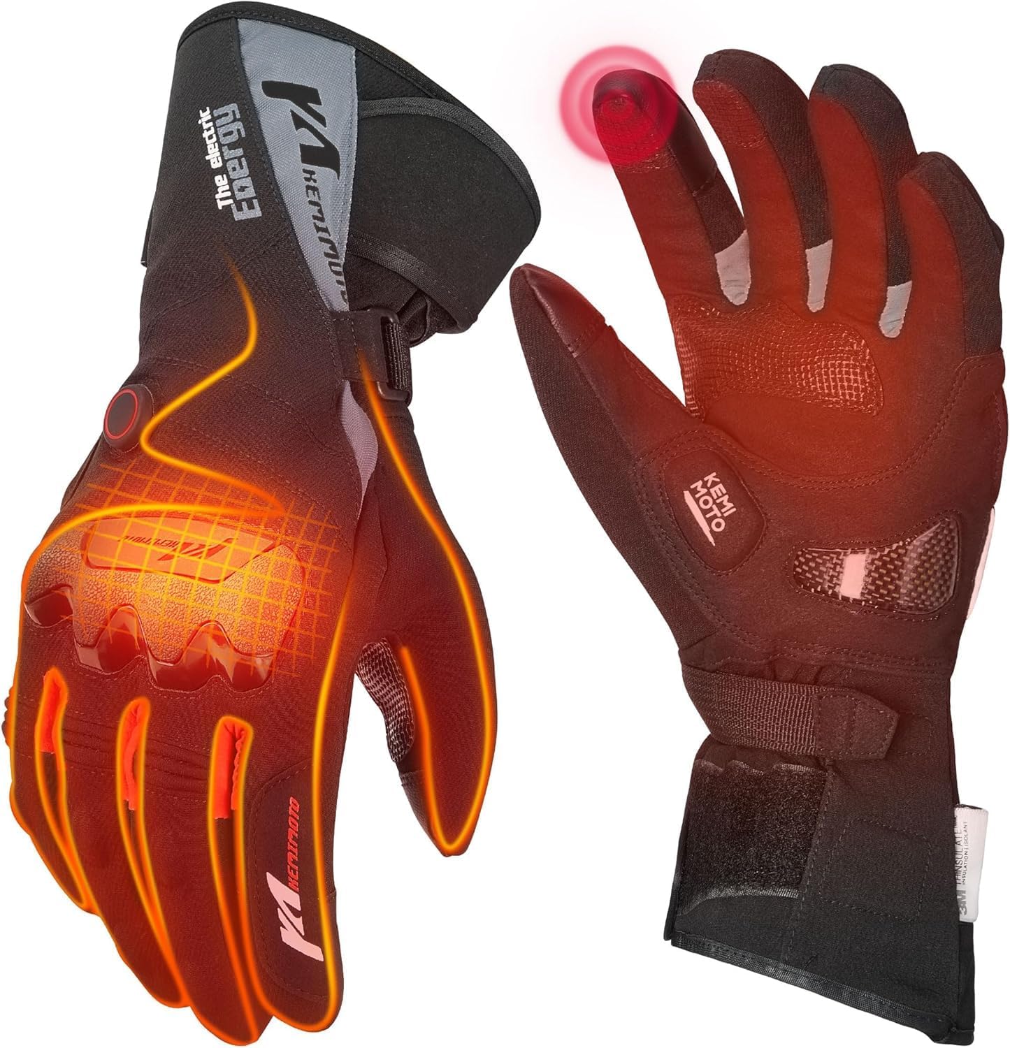 Heated Motorcycle Gloves Waterproof Touchscreen for Men and Women 7.4V 2500mAh - Kemimoto