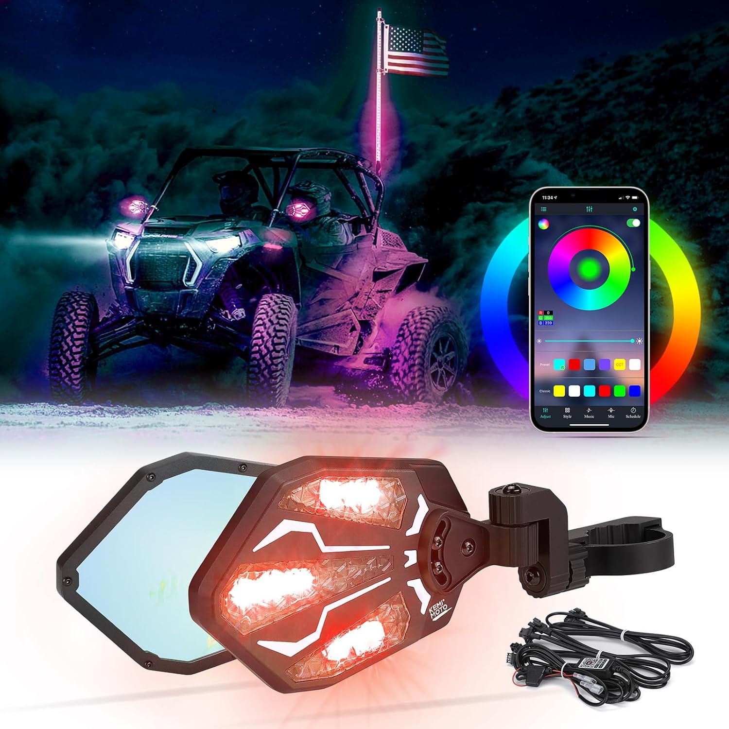 Aluminium RGB UTV Side Mirrors for Can Am Maverick X3/ RZR w/ 1.6