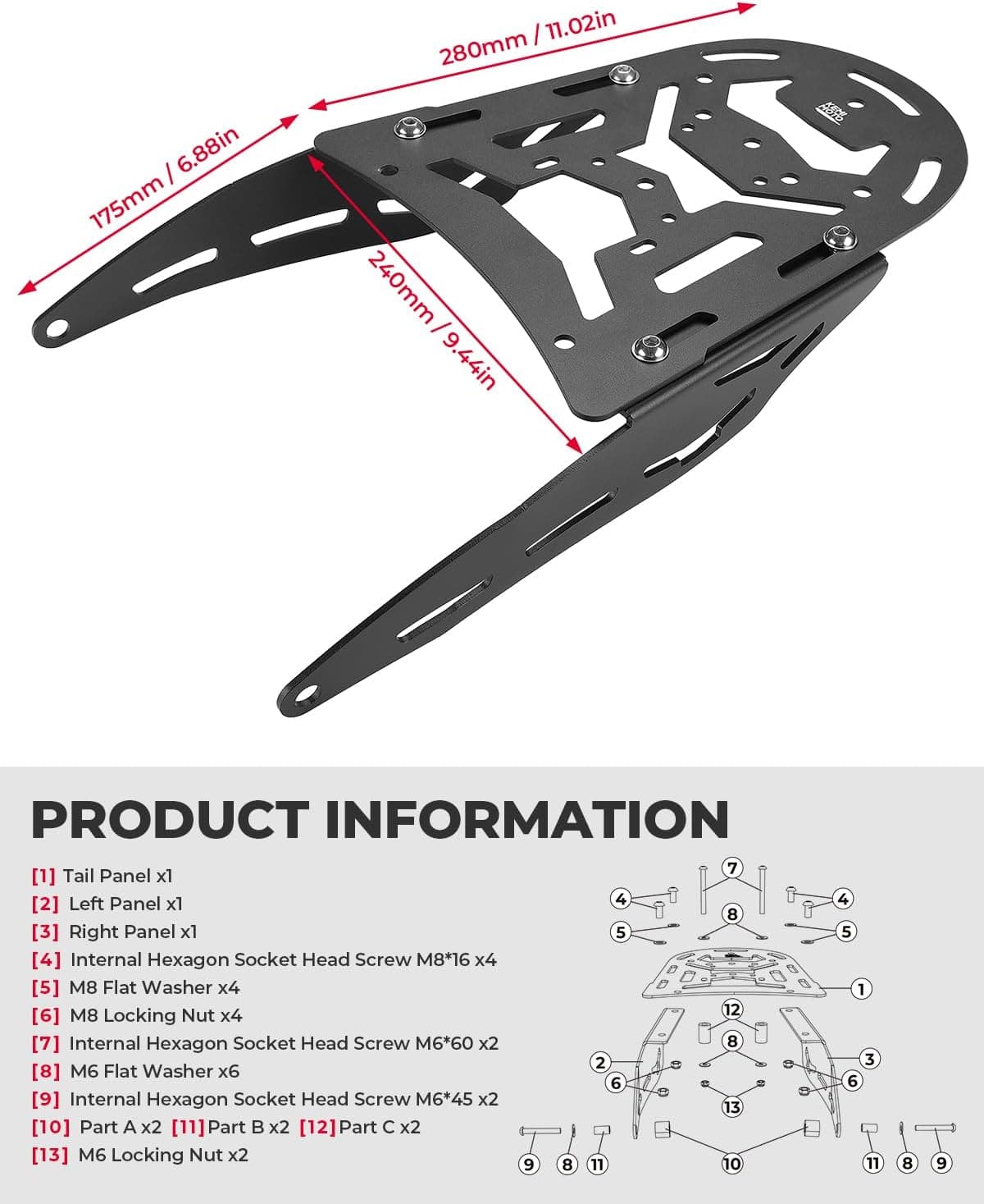 Rear Rack for KLX250S, KLX300 2009-2024, KLX300SM 2022 2023