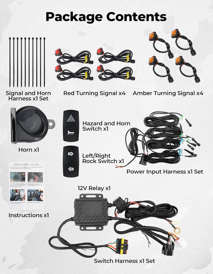 UTV Turn Signal Kit with 110D Horn for Polaris, Can-Am, Kawasaki, CFMOTO