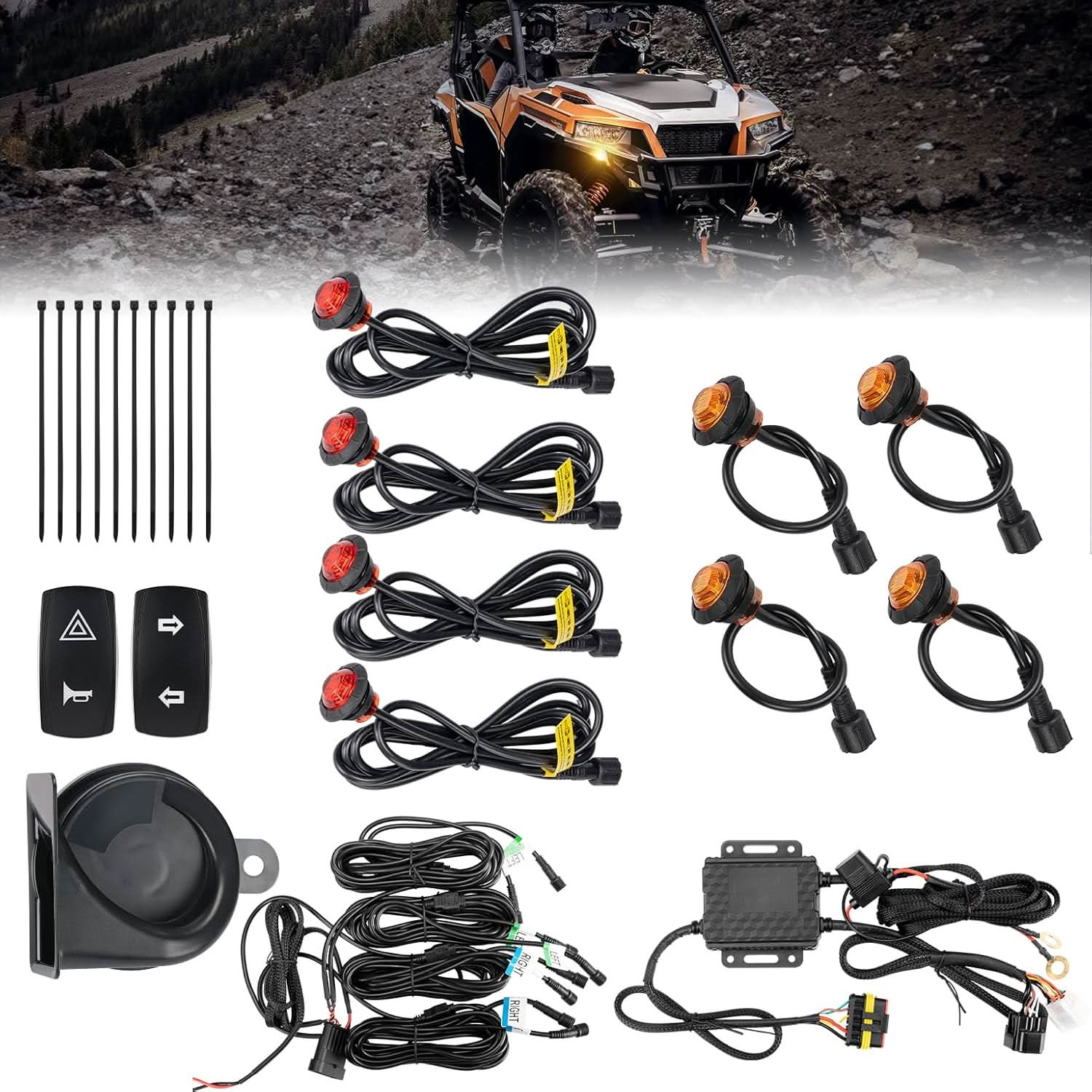 UTV Turn Signal Kit with 110D Horn for Polaris, Can-Am, Kawasaki, CFMOTO