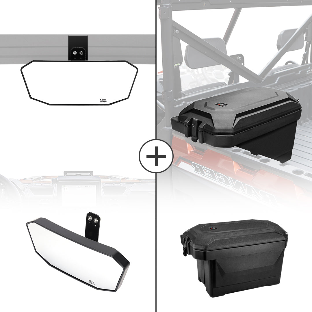 Rear View Mirror & 45L Waterproof Tool Box for Polaris Ranger