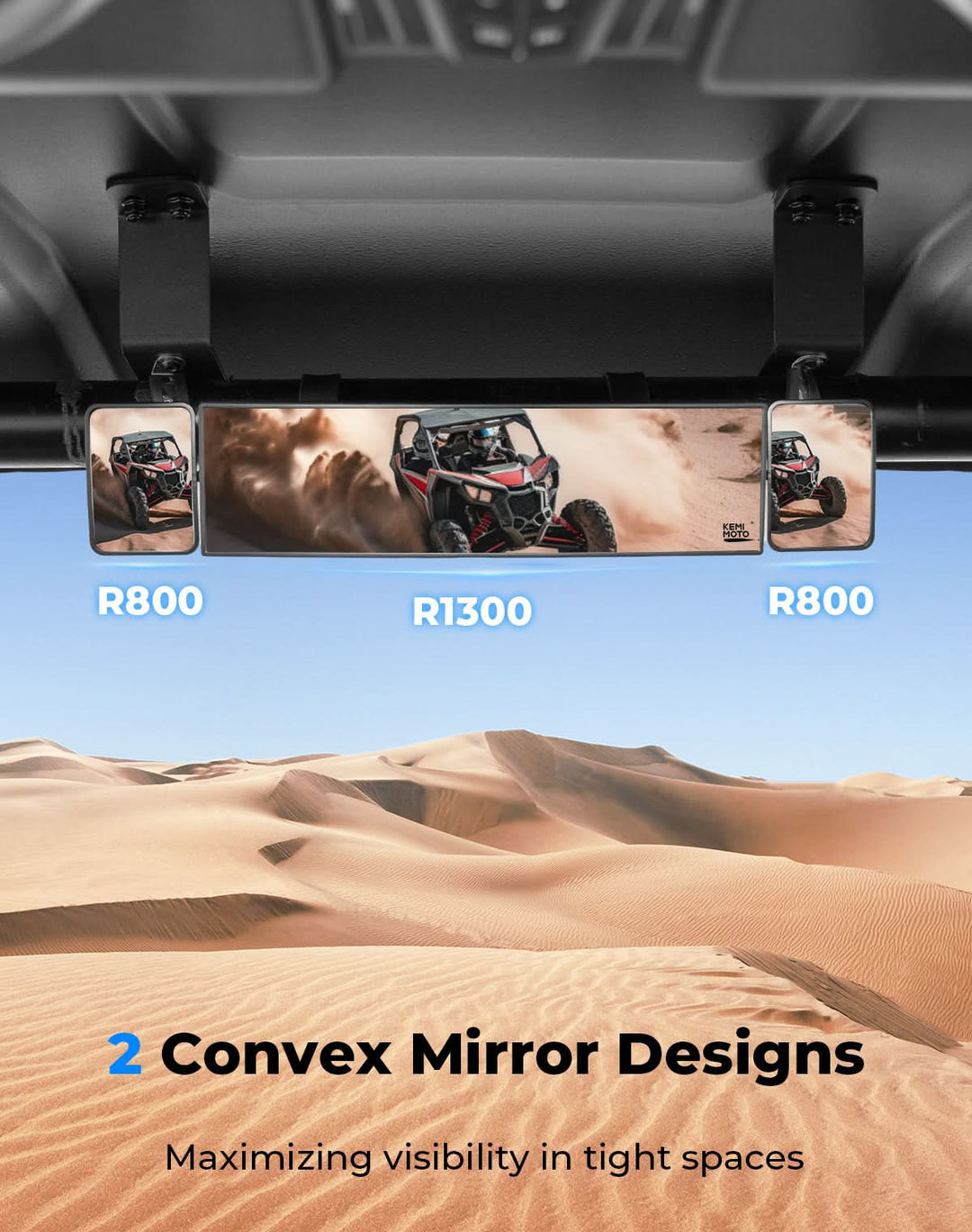 UTV Rear View Mirror 2 Convex Mirror with 1.5"-2" Sturdy Clamp