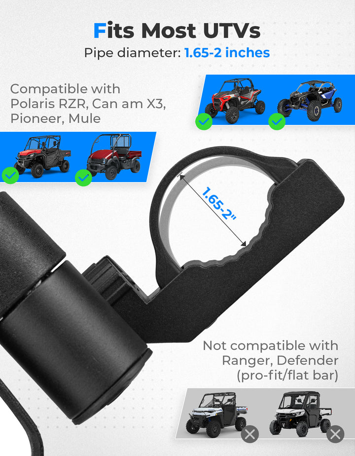 UTV Spring-Back Side Mirrors for 1.65-2" Roll Bars