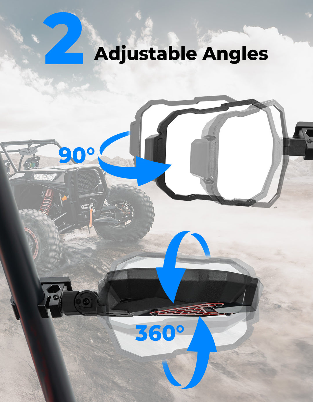 UTV Side Mirrors Fits 1.5-2 inch Roll Cage for Polaris RZR Can Am Mule Zforce Pioneer