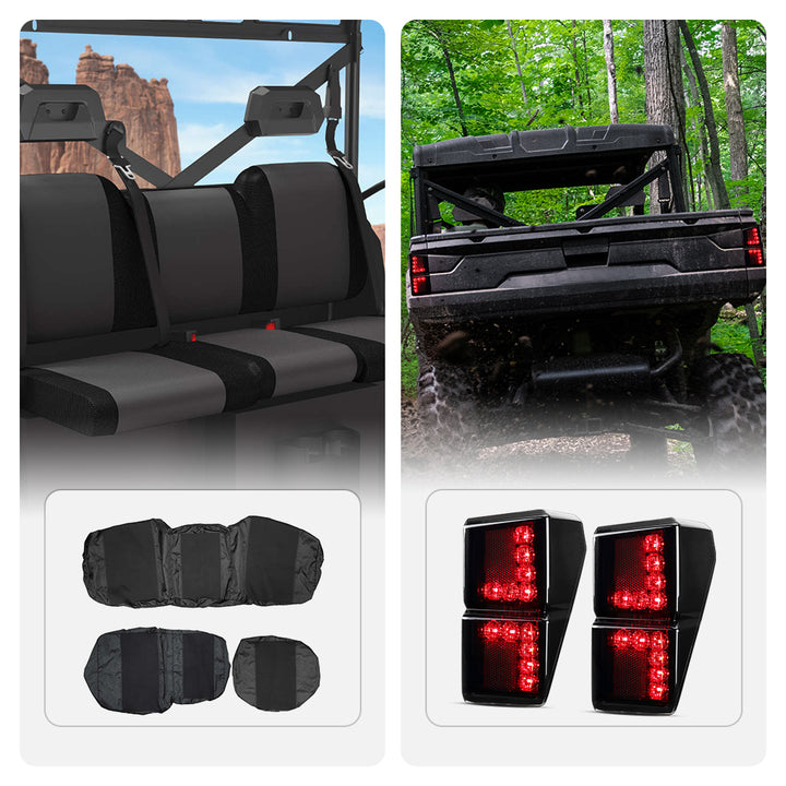 Waterproof Seat Cover and Tail Lights Fit Polaris Ranger 1000 XP/Crew - Kemimoto