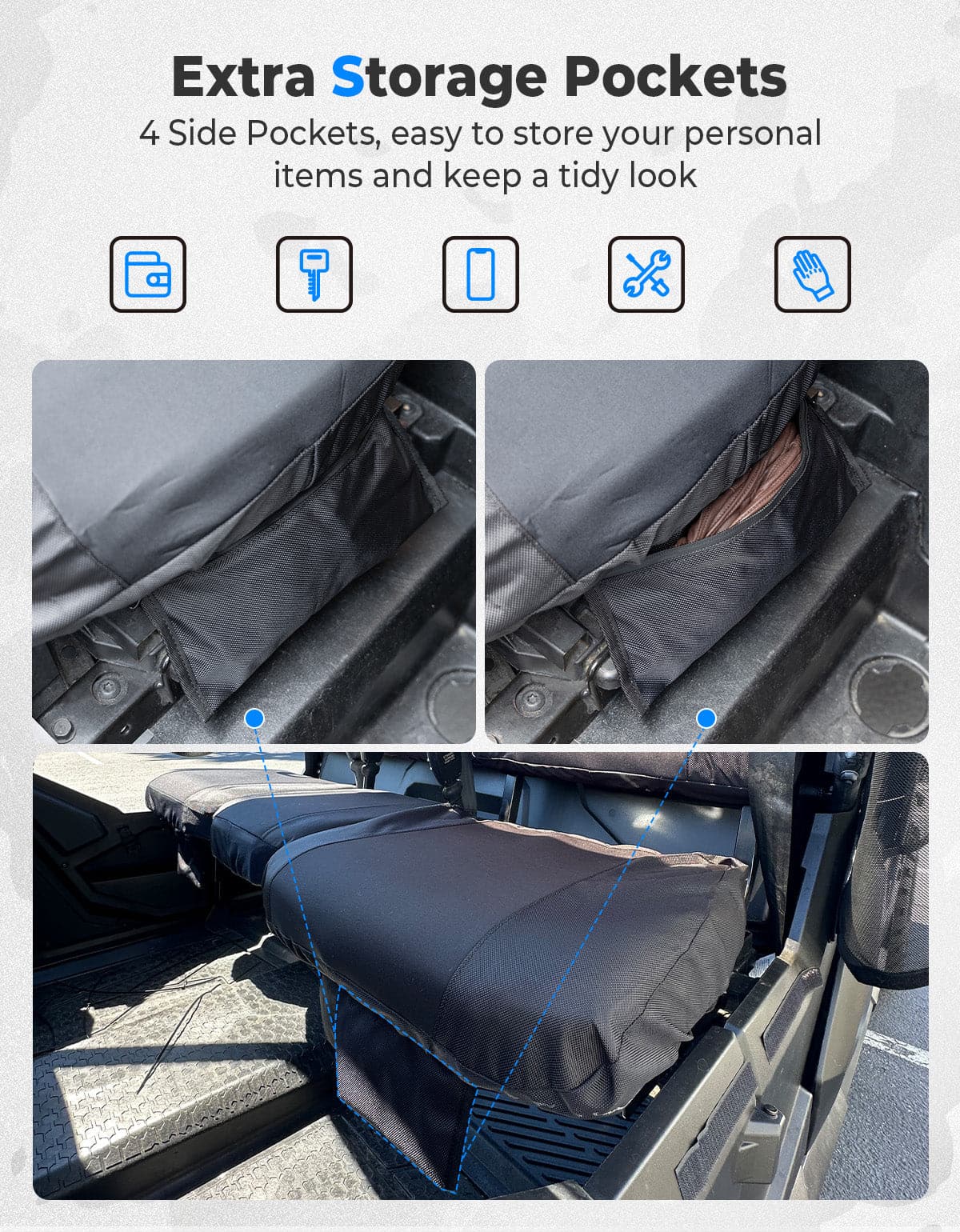 Water-resistant Seat Cover with Storage Pocket for Tracker 800SX