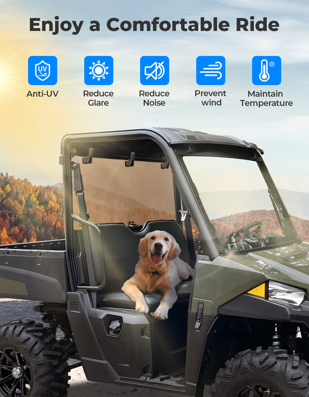 Anti UV Tinted Rear Window for Polaris Ranger Midsize 570 500, Crew/SP/ETX/EV