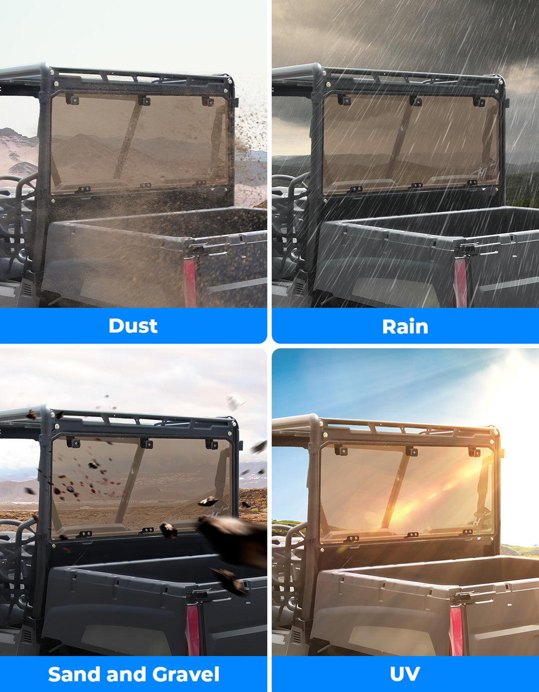 Anti UV Tinted Rear Window for Polaris Ranger Midsize 570 500, Crew/SP/ETX/EV