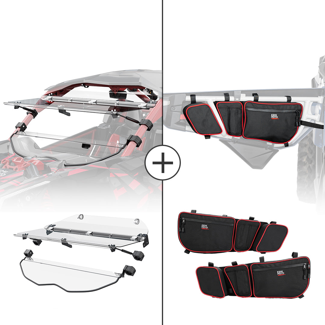 Flip Windshield and Door Bags for 2017+ Can Am Maverick X3 - Kemimoto