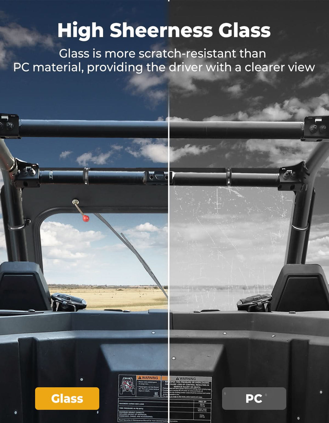 Glass Windshield with Manual Wipers for Polaris RZR PRO XP / RZR Turbo R 2020-2024