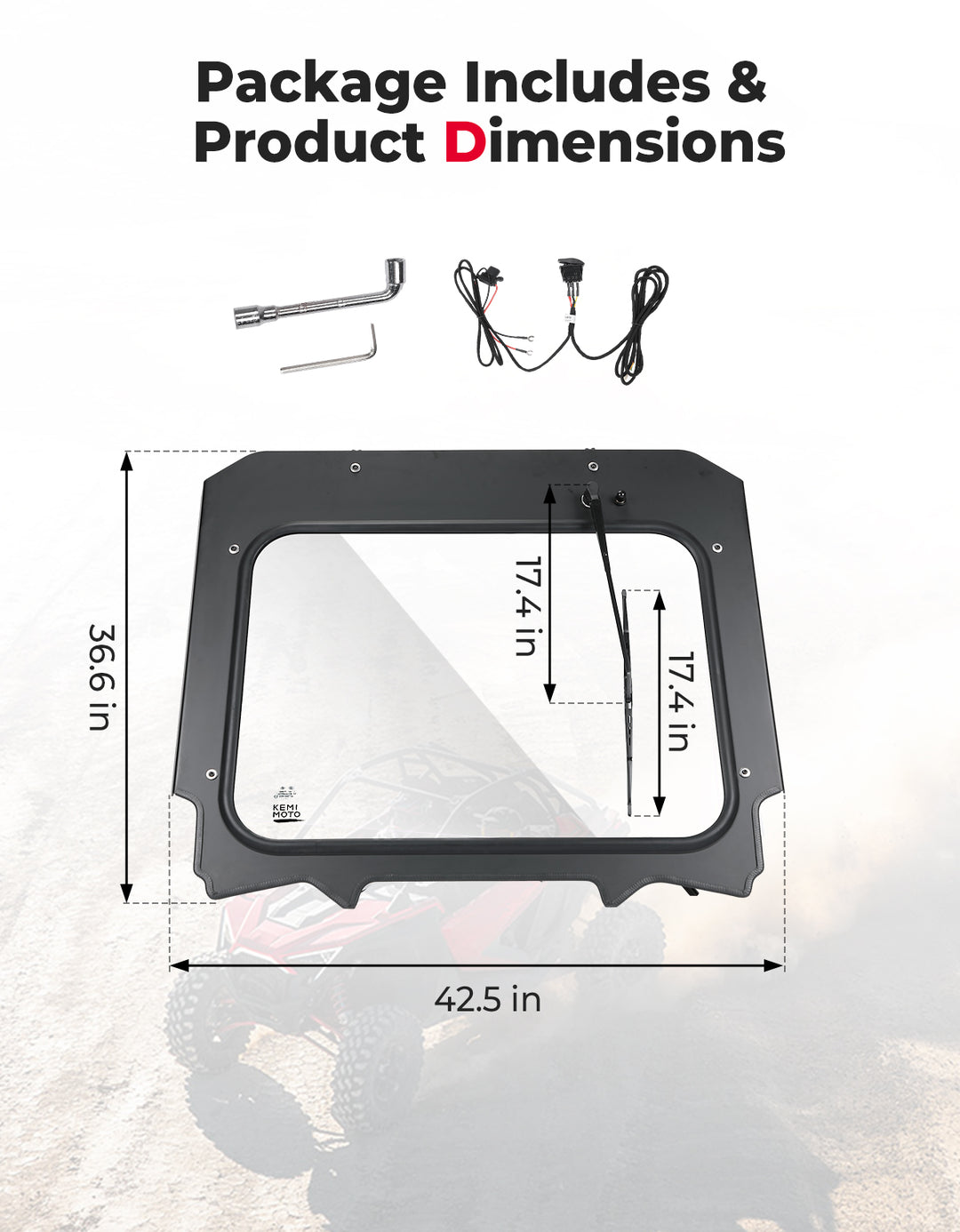 Glass Windshield with Electric Wipers for 2020-2024 Polaris RZR PRO XP / RZR Turbo R