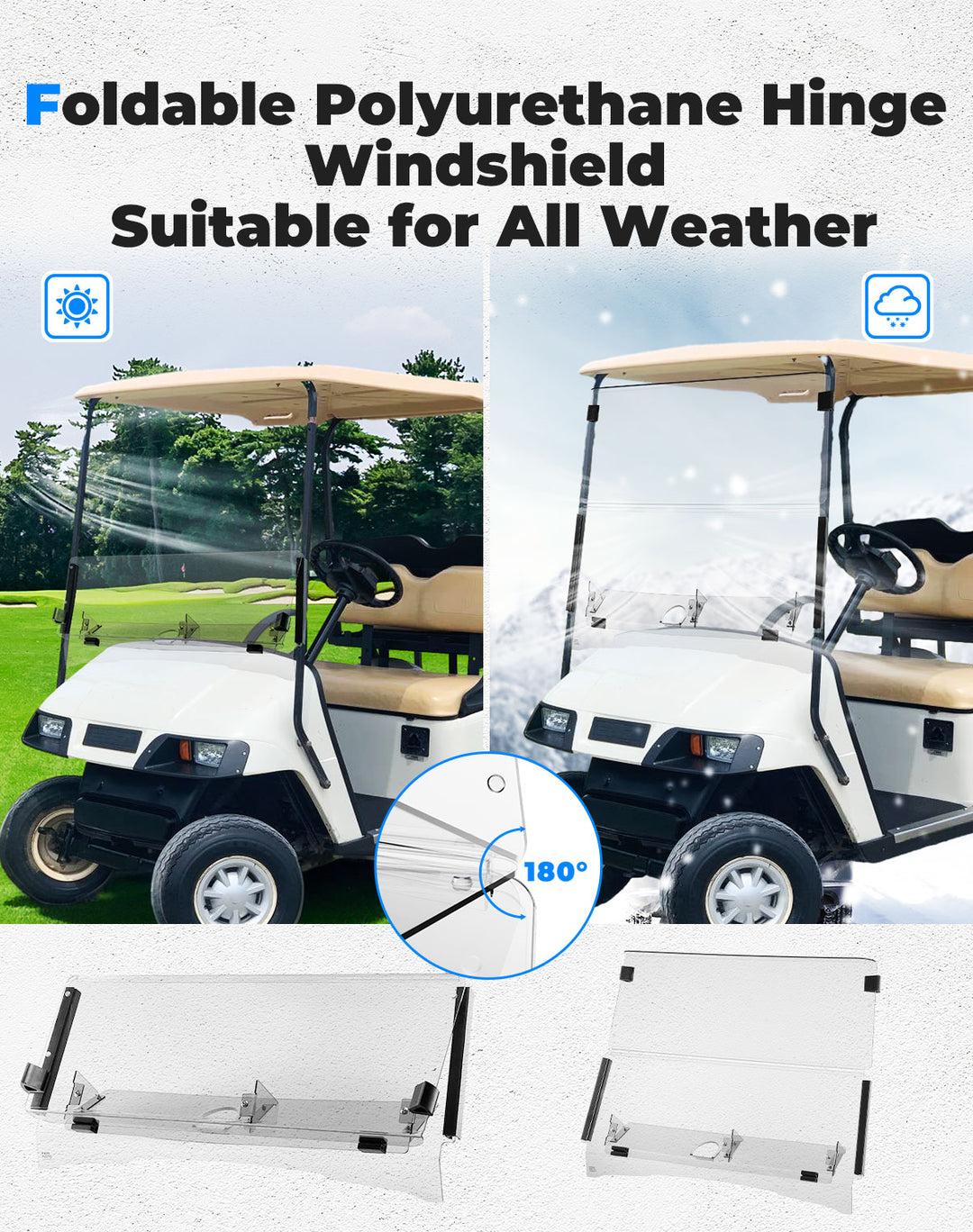 Folding Down Windshield Clear W/ Storage for EZGO TXT - Kemimoto