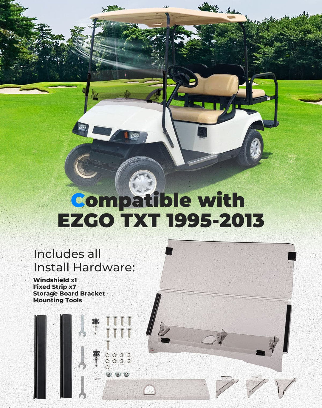 Folding Down Windshield Tinted W/ Storage for EZGO TXT - Kemimoto