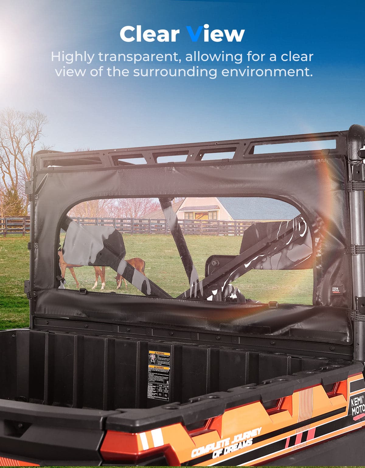 Zippered Soft Rear Window Roll Up/Down for Polaris Ranger XP 1000 / Crew