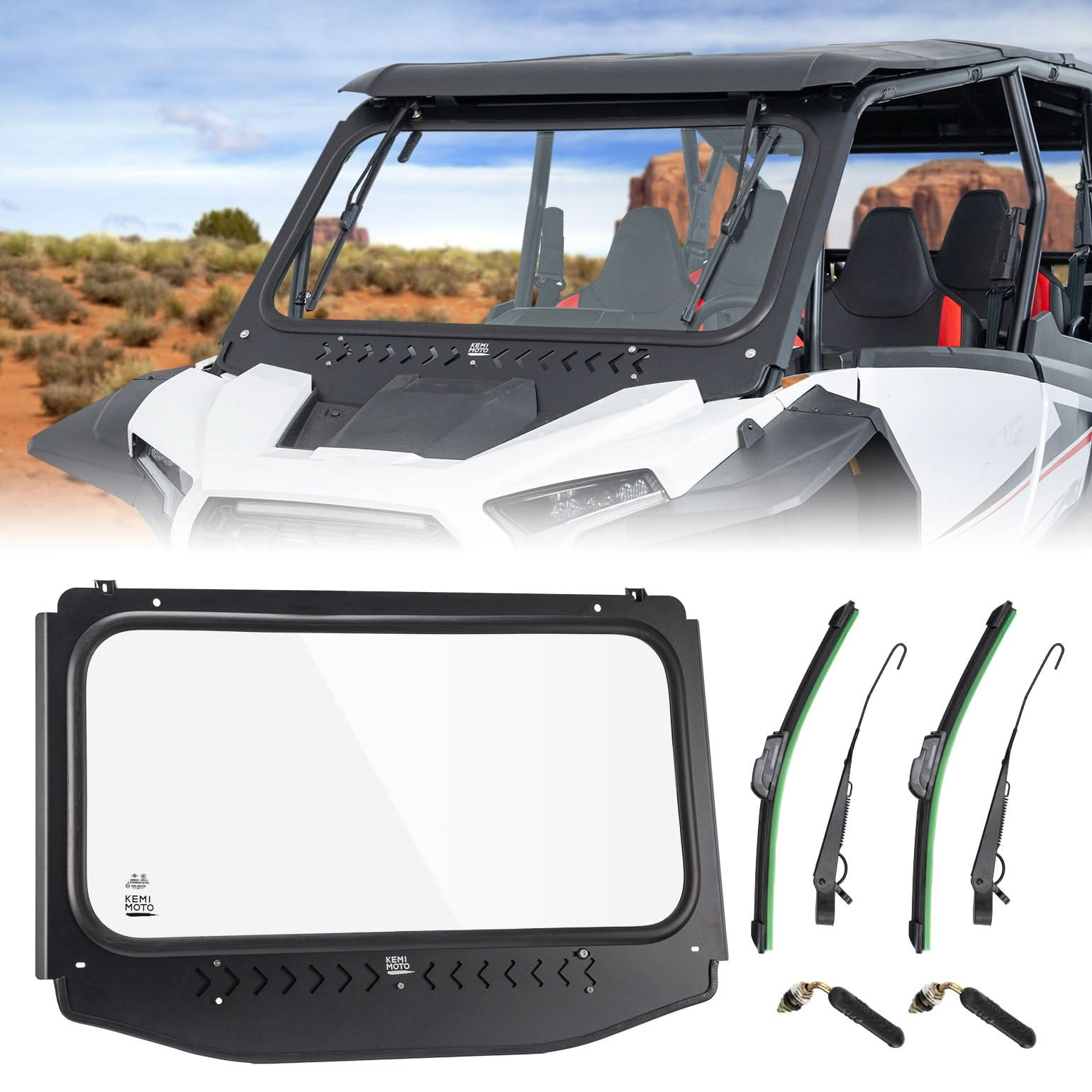 Glass Windshield with 2 Manual Wipers for 2024-2025 Polaris RZR XP 1000 / 4