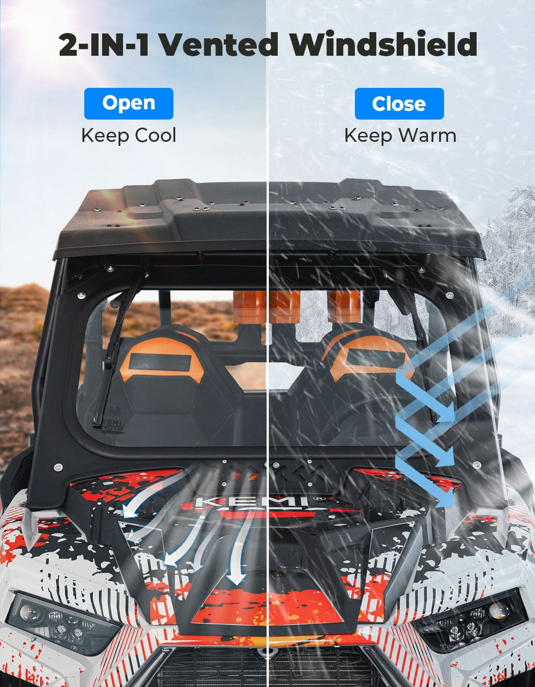 Glass Windshield with 2 Manual Wipers for 2019-2023 Polaris RZR XP 1000 /Turbo