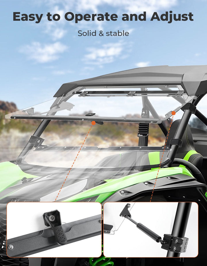 Scratch Resistant Flip Windshield for Kawasaki Teryx KRX 1000 | KRX4 1000