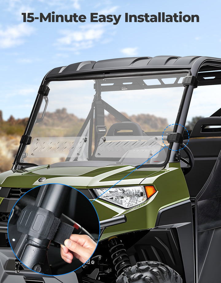 2-in-1 Vented Front Windshield for Polaris Ranger Midsize 570 500 2015-2022