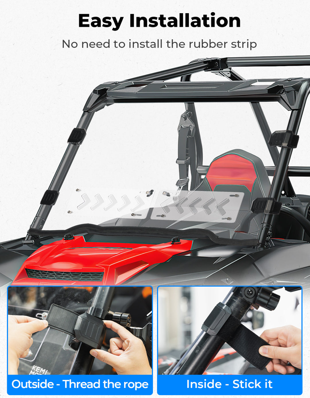 2-IN-1 Vented Front Windshield for 2014-2018 Polaris RZR XP 1000 / RZR 900 / RZR XP Turbo