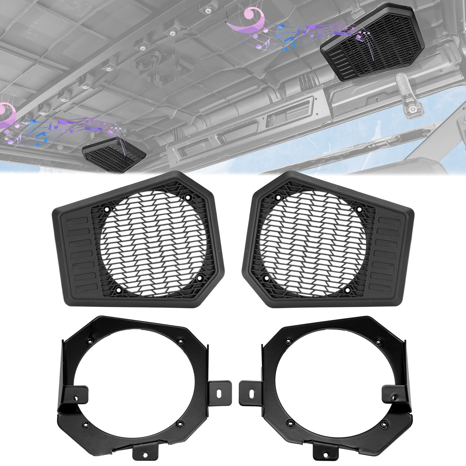 Rear Roof Speakers Pods Enclosures Holders for Polaris Ranger XP 1000/Crew 2018-2025