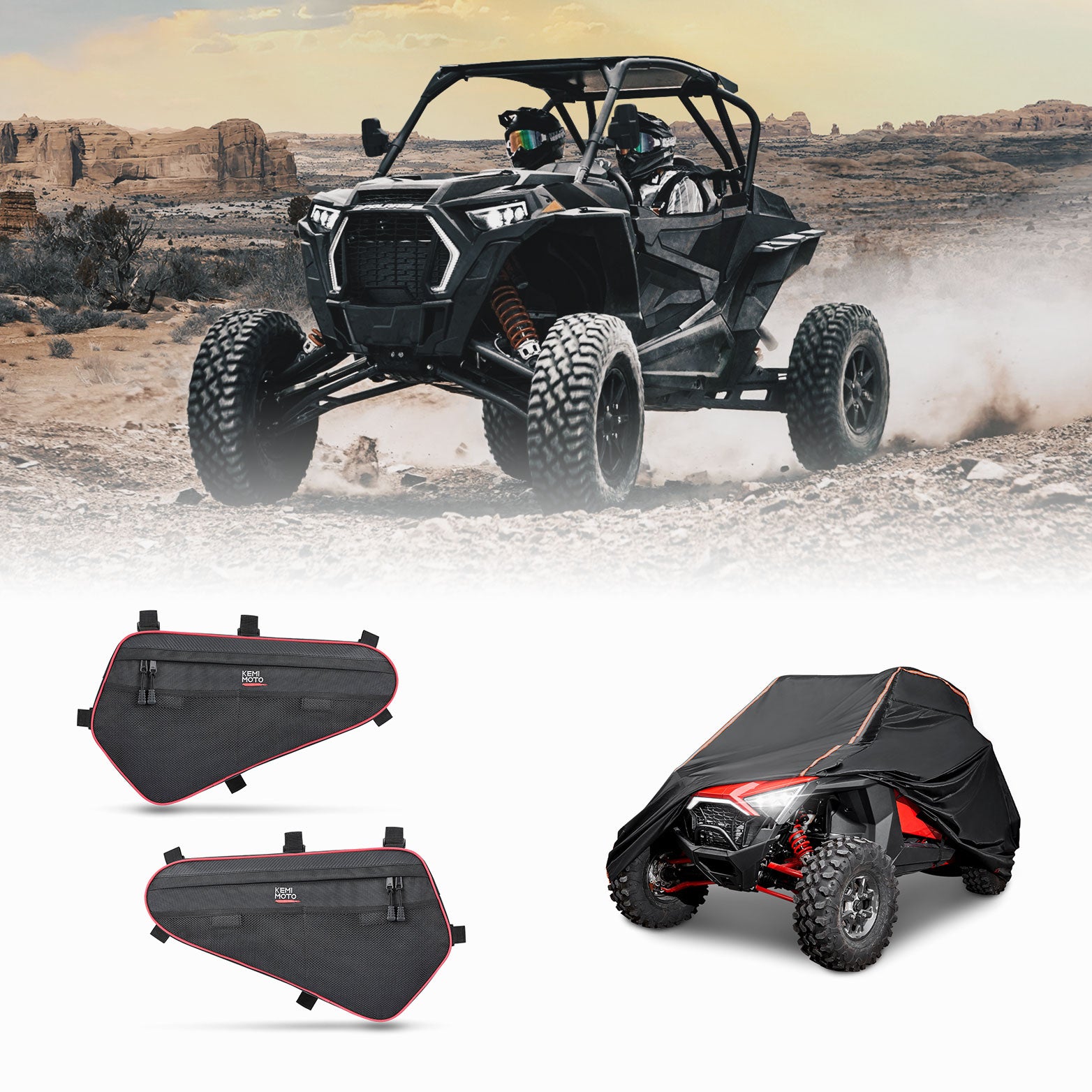 Lower Door Storage Bag & UTV Cover with Rlective Strip Fit Polaris RZR