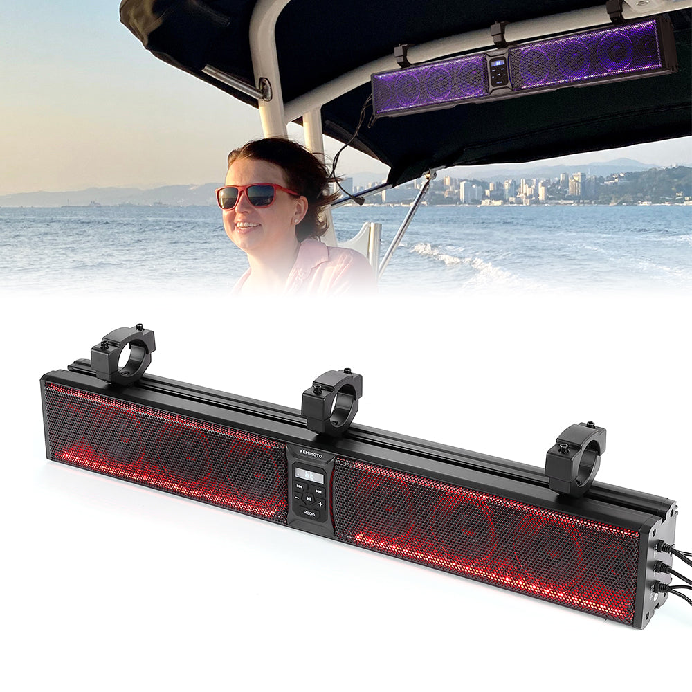 33 Inch 8-Speaker RGB Bluetooth Sound Bar for Boats - Kemimoto