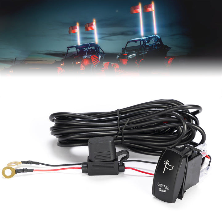 Whip Lights Rocker Switch with Wiring Harness Kit for 12V UTV ATV