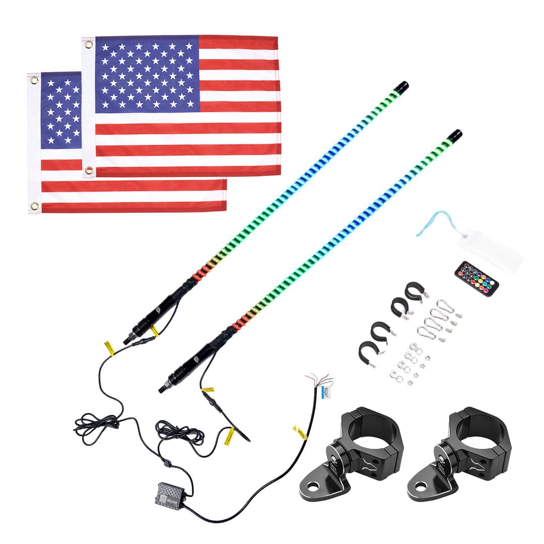 2PCS 3FT COB Whip Lights w/ App & Remote Control for UTV ATV Boats