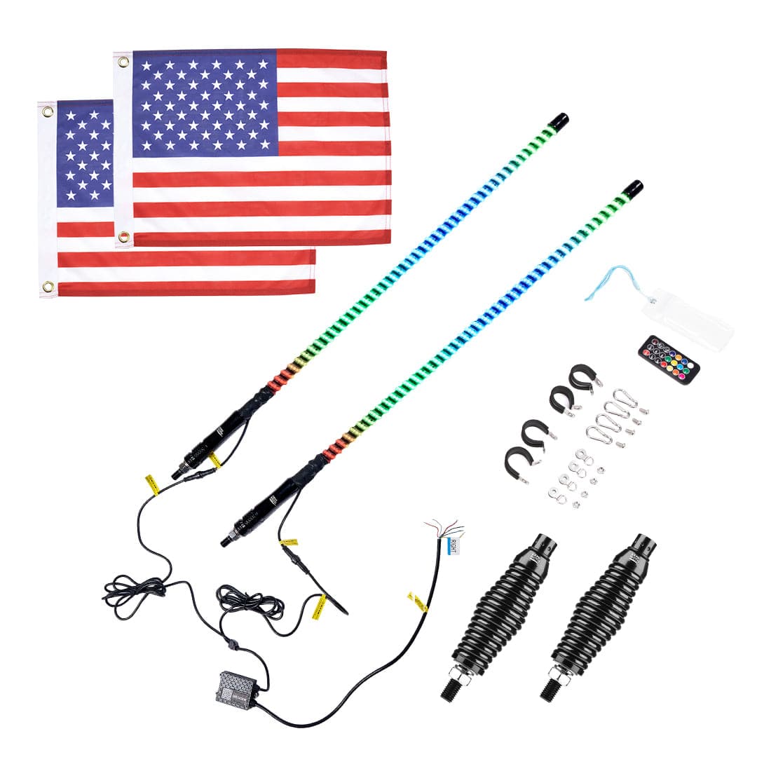 2PCS 3FT COB Whip Lights w/ App & Remote Control for UTV ATV Boats