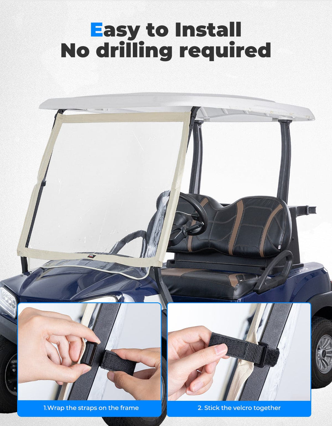 Foldable Golf Cart Windshield for Club Car DS, Tempo, Precedent