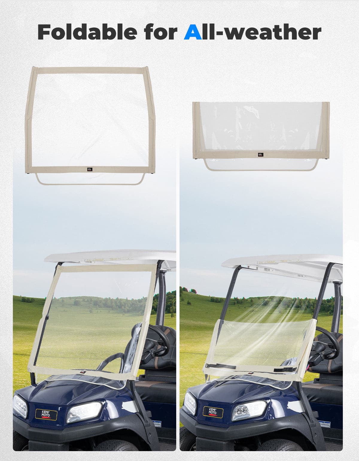 Foldable Golf Cart Windshield for Club Car DS, Tempo, Precedent