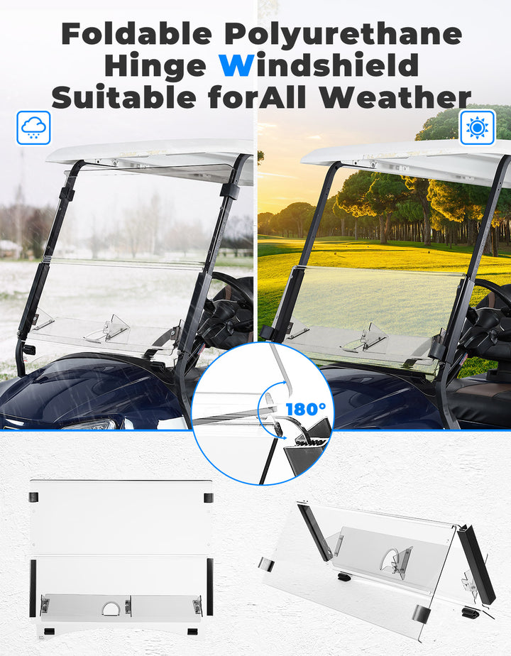 Clear Foldable Windshield W/ Storage Basket for Club Car Precedent - Kemimoto